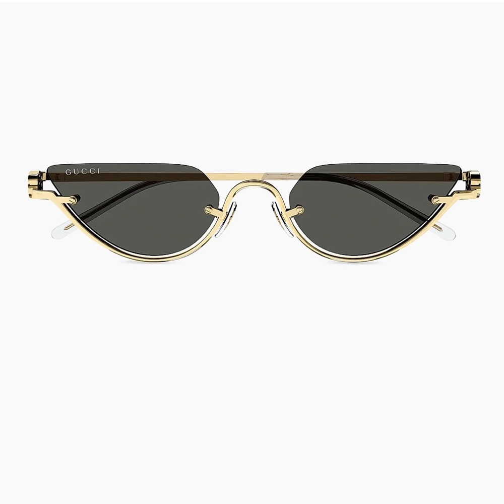 Gucci Women's Sunglasses with Gold Frame and Dark Grey Lenses